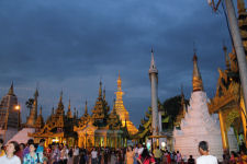 Crowds at Shwedagon pagoda at night