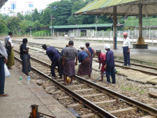Working on the railway in Yangon