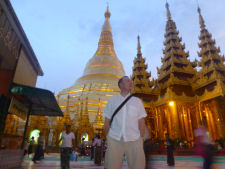 Gard at Swedagon Pagoda in Yangon at dusk