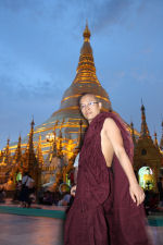 Monk at Swedagon Pagoda in Myanmar