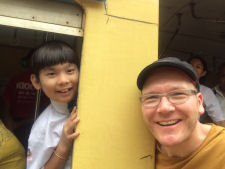 Selfie with a curious kid on the train in Yangon