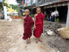 Two young monks in the streets of Mandalay in Myanmar