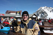 Enjoying a cold beer after being in the slopes