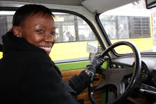 Nikki driving a Trabant in Berlin