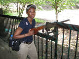 Nikki at the shooting range at Cu Chi tunnels in Vietnam