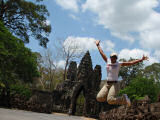 Nikki jumping in the Angkor Wat area