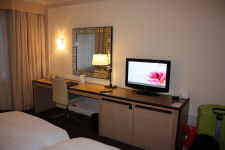 TV and desk at Westin Grand Berlin
