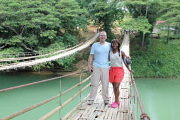 Bamboo bridges over Lomboc river in Bohol