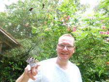 Holding a butterfly at a butterfly park in Bohol